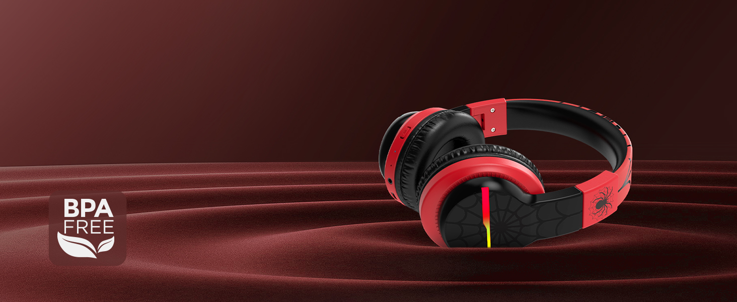 iClever Бездротові навушники для дітей з LED-підсвіткою, Over-Ear, Bluetooth 5.2, мікрофон, BTH12 (Чорний/Червоний)