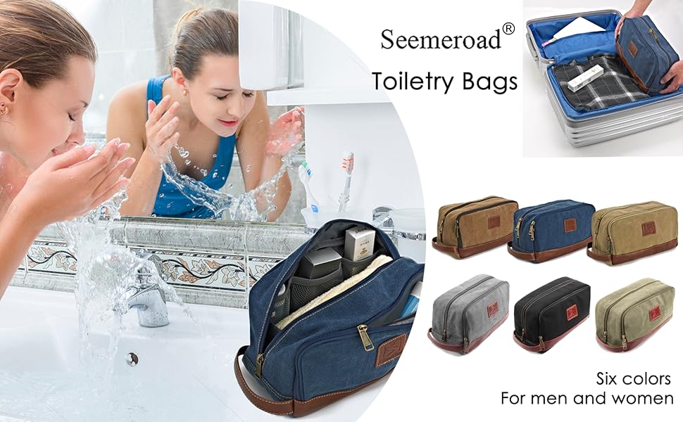 Чоловіча та жіноча дорожня косметичка з канвасу, розкладний органайзер для туалетних аксесуарів (блакитна, велика) 28x16x14 см