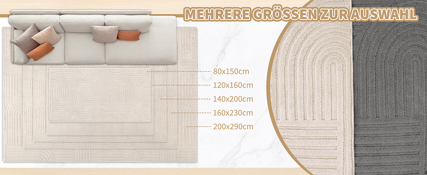 Килим для вітальні 160x230 см, великий пухнастий з коротким ворсом, миючий, сучасний, з 3D ефектом, неслизький, для їдальні, кухні, спальні, бежевий