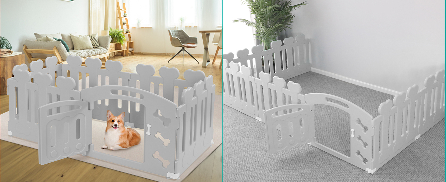 Laufstall для цуценят MAMIZO 60 см: пластиковий загончик з тором, сірий-білий, 5+1 панель