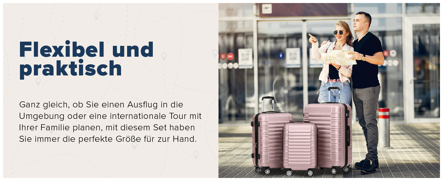 Набір валіз TRVLMORE 3 в 1: маленька, середня, велика, сірий колір, з рожевим золотом, з жорсткою оболонкою, 55x40x20 см (ручна поклажа)