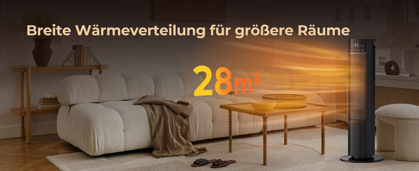 Електричний обігрівач PTC з керамічним нагрівачем, 2000W, 75° обертання, термостат, тихий, 3 режими, таймер 24 год, захист від перегріву та перекидання