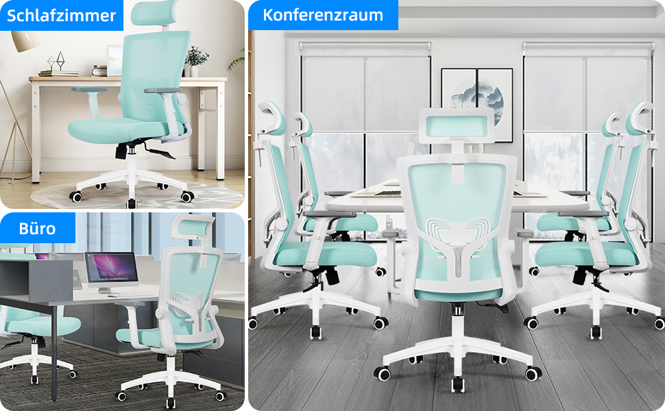 Ергономічне крісло Daccormax для офісу: регульована підголовник, підлокітники, підтримка попереку, поворотний механізм, функція гойдання, сітчасте крісло, турбота про спину, 150 кг (Турквіс)