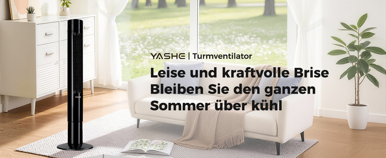 Вентилятор баштовий YASHE Leiser 110 см з пультом ДУ, 28 дБ, без лопатей, 85° поворот, таймер 12 год, 3 режими/3 швидкості, LED-дисплей, для спальні та офісу