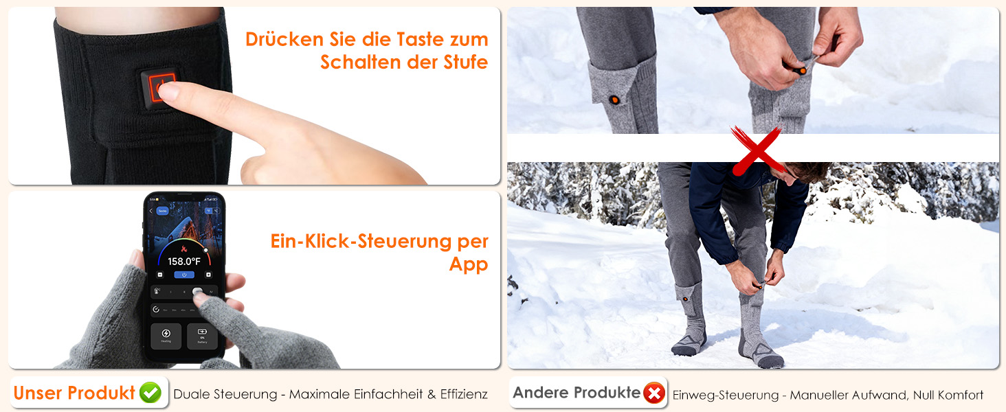 Гріючі шкарпетки Minthouz з керуванням через додаток для чоловіків та жінок | 4 режими нагріву & акумулятор 7,4V 3000mAh для тривалої теплоти | Можна прати в машині & перезаряджаються | Для активного відпочинку, походів, катання на лижах, кемпінгу