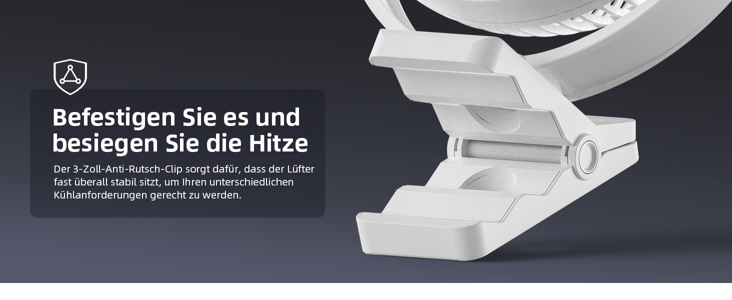 Вентилятор Koonie 10000 mAh з кліпсою, 20 см, портативний USB, акумуляторний, 4 швидкості, 360° оберт, тихий, для дому, офісу, дитячої коляски, кемпінгу, гроубокса (білий)