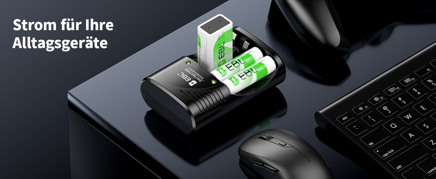 Зарядний пристрій EBL для акумуляторів AA, AAA, 9V + 4x AA 2800mAh акумулятори в комплекті