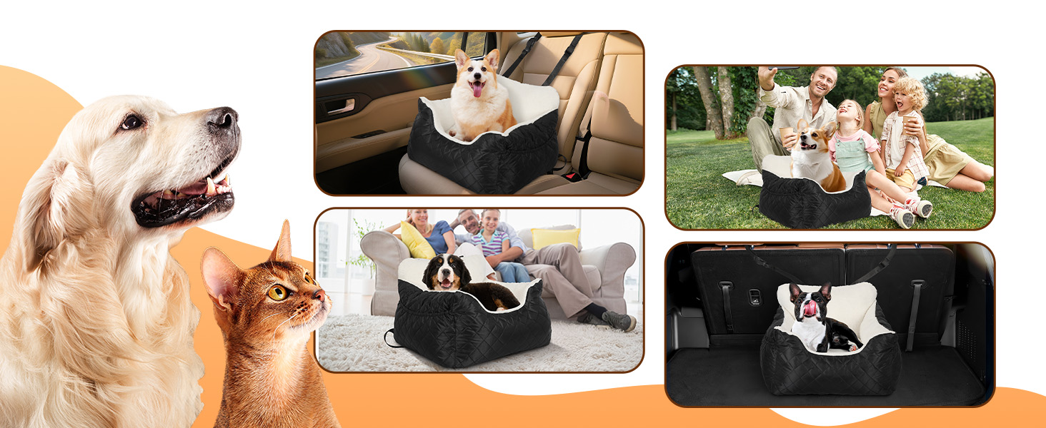 Автокрісло для собак Eikuavons - чорне, 47x47x21 см, з кишенями та шнуром для прив'язування