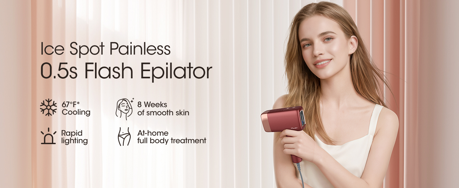 Пристрій для епіляції IPL Laser, 0.5 сек/імпульс, безболісна епіляція з охолодженням, 2 насадки для обличчя та бікіні, для обличчя, під пахвами, на ногах, бікіні. Червоний колір