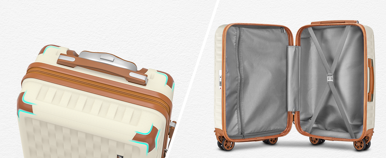 Набір валіз Melalenia 7 предметів з жорстким корпусом, легкий, на 4 колесах з TSA-замком. Включає косметичку, сумку для подорожей та кулькову косметичку (білий, 53 см, ручна поклажа 4 предм.)