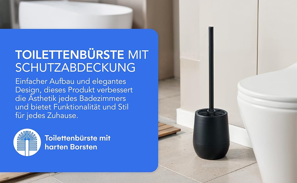 Щітка для унітазу Bamodi з підставкою - чорна, з жорсткою щетиною та довгою ручкою для ретельної та легкої очистки, ідеальна для ванної кімнати та гостьового туалету.