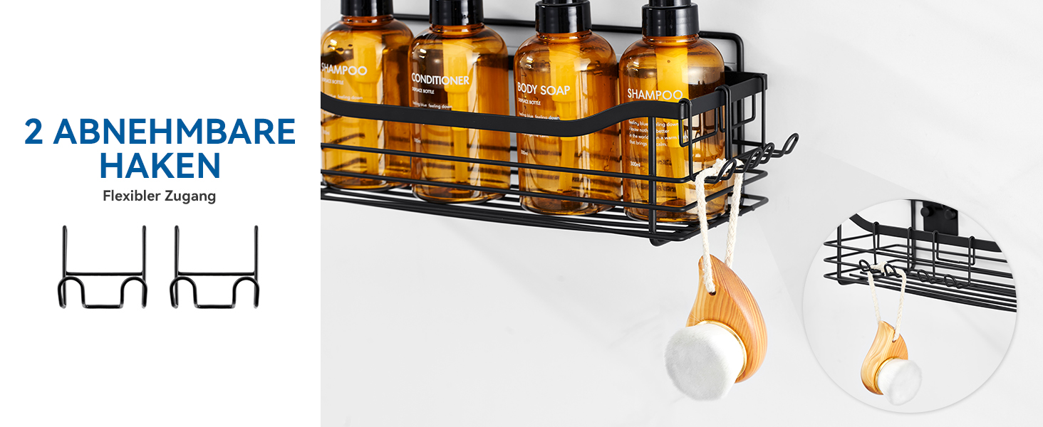 Поличка для душу Auralum без свердління, органайзер для ванної кімнати, 2 шт., чорна сітка, нержавіюча сталь