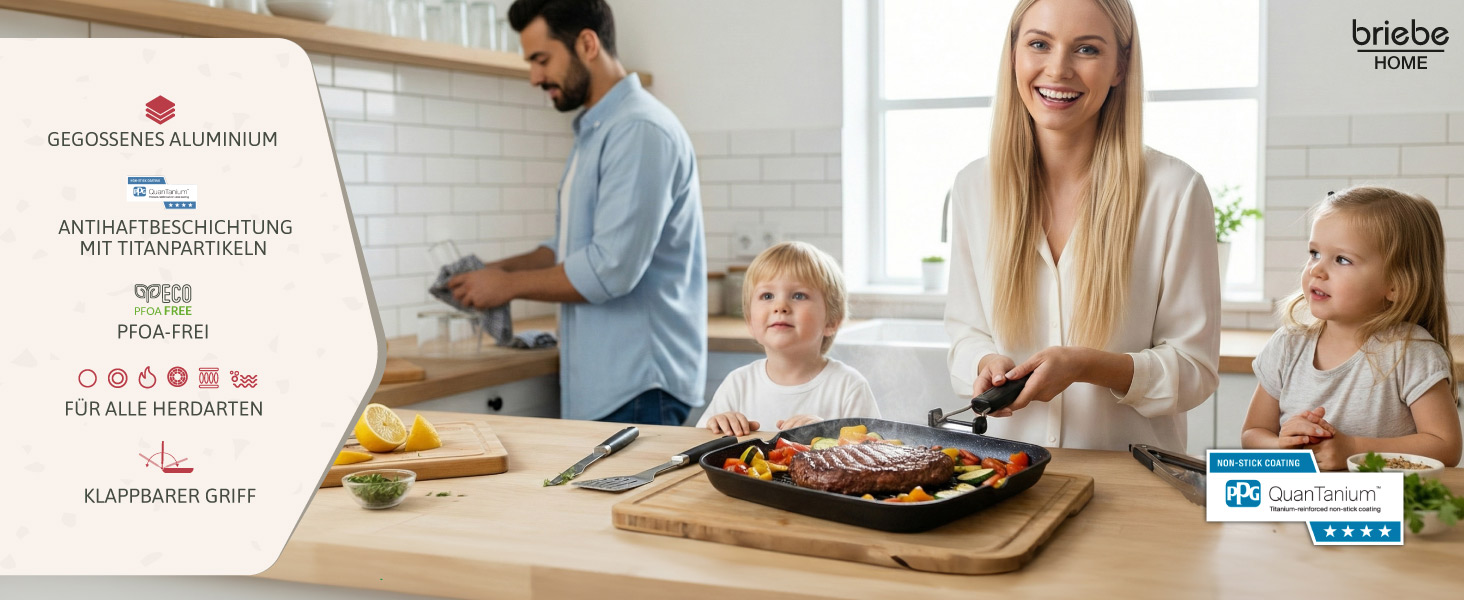 Гриль-сковорода Brieve Black Titanium індукційна, алюмінієва з антипригарним покриттям, складана, 34x24 см