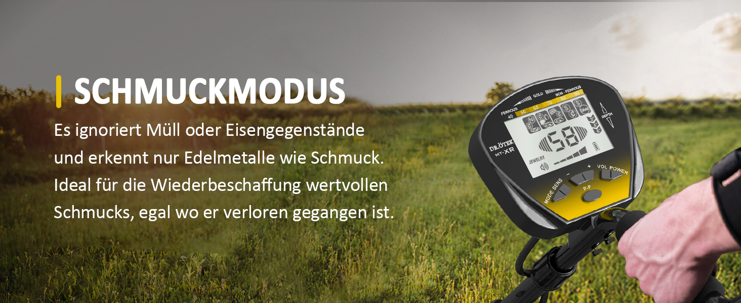 Металодетектор DR.ÖTEK Profi Set: легкий, для дітей та дорослих, з точним визначенням місця знахідки, режимами пам'яті та водонепроникною котушкою, 5 режимів, висока точність, комплект з лопаткою