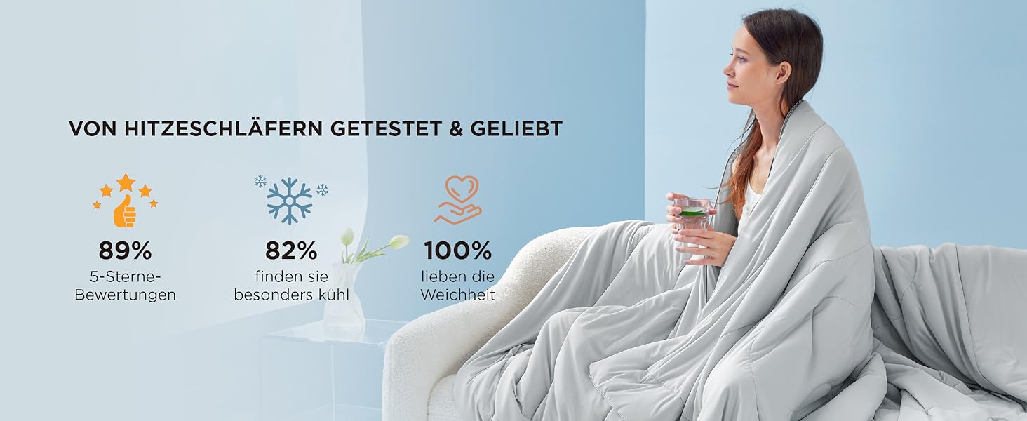 Ковдра BEDSURE 135x200 см, 4-сезонна, стеганий ковдра без наволочки, 300 GSM, для алергіків, сірий/світло-сірий, тепла, м'яка, блакитний (150x200 см)