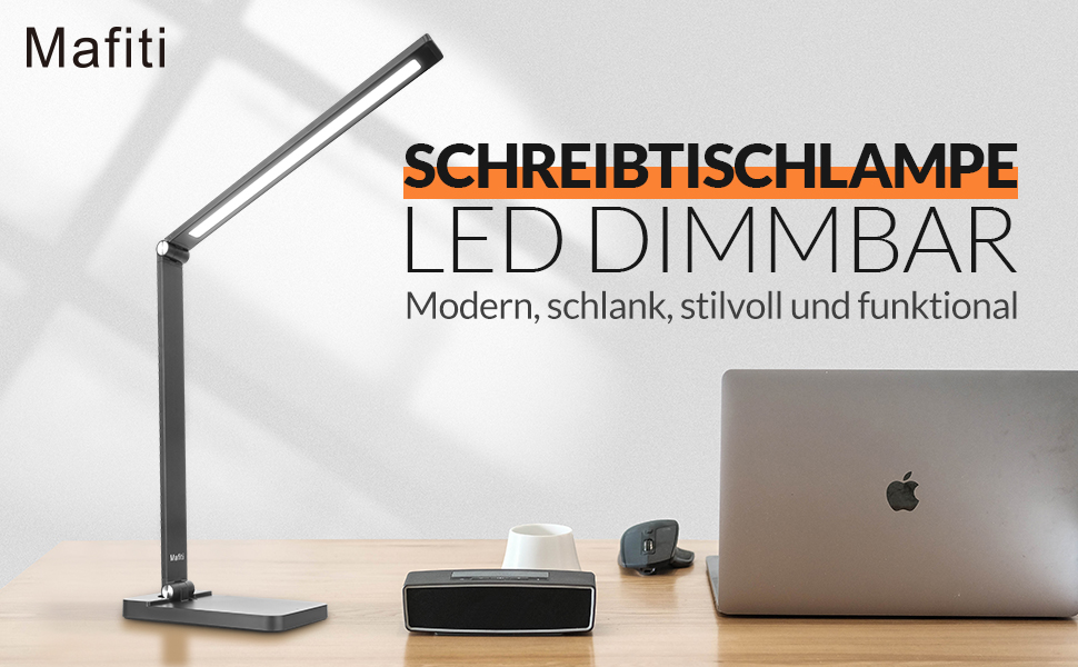 LED лампа настільна диммерна з USB, 5 кольорів та 3 рівні яскравості, для читання, дітей, офісу, чорна MT-856