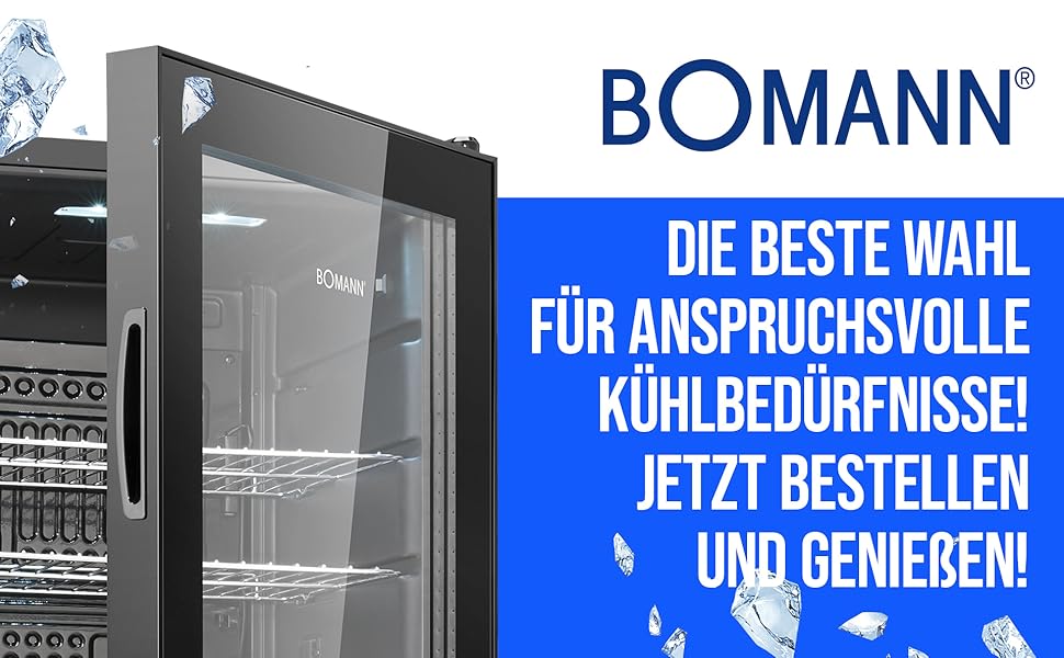 Холодильник для напоїв Bomann® KSG 7287, 63 літри, регулювання температури +3–10°C, з дверцятами зі скла, 4 полиці та LED-підсвічуванням, тихий, енергоефективний, компактний, для пляшок та банок, модель 2024