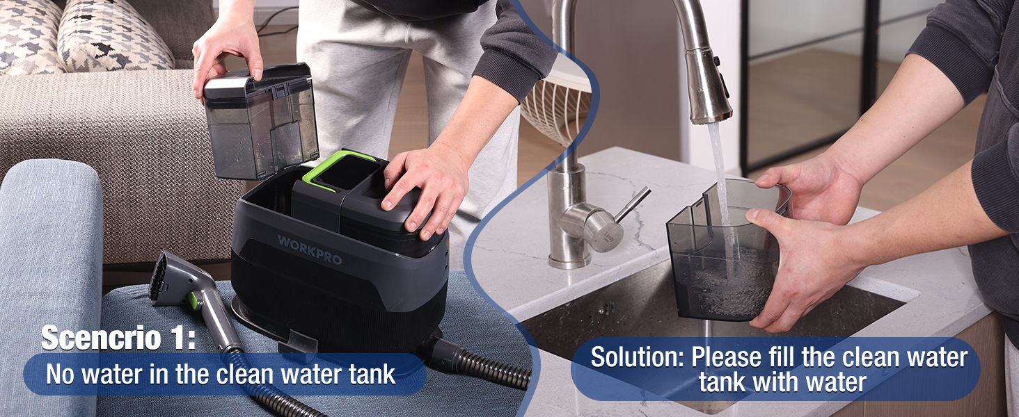 WORKPRO Мийний пилосос для килимів та м'яких меблів, 16 kPa, 4 режими очищення, насадки для килимів, диванів, матраців, вікон, видалення тваринських плям