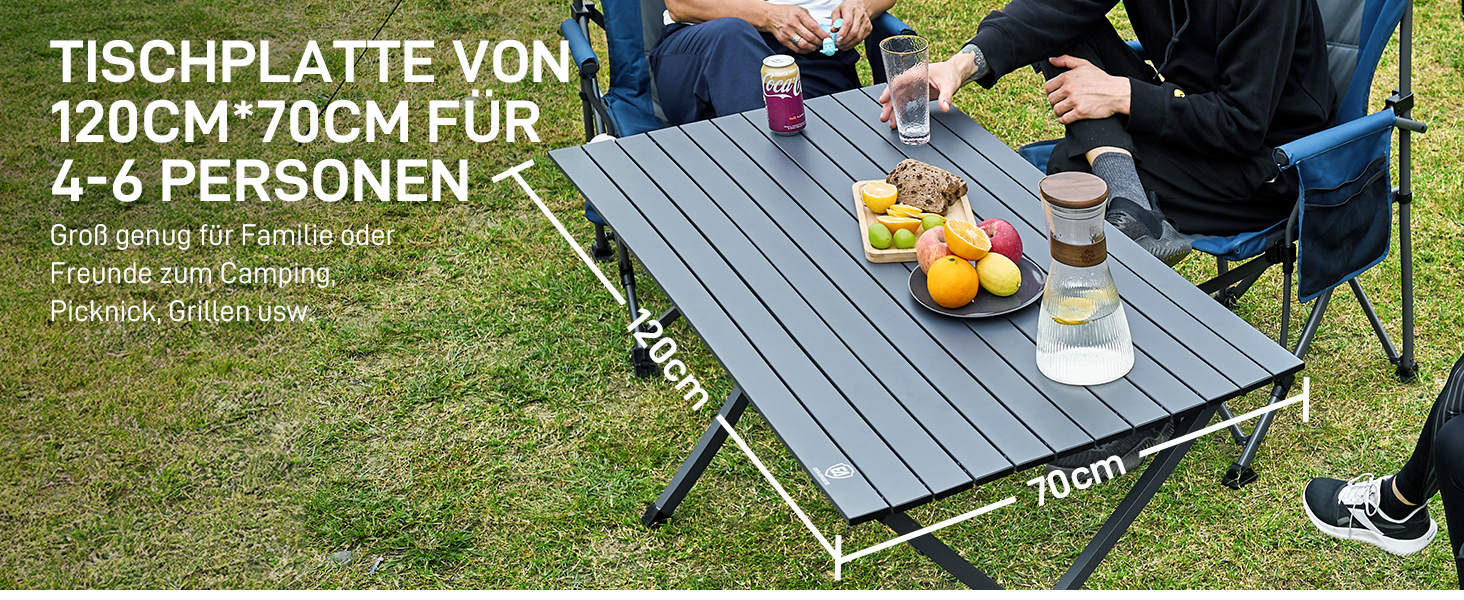 Розкладний туристичний стіл EVER ADVANCED 120x70 см, алюміній, 100 кг, сірий