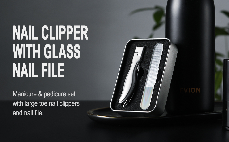 Кусачки для нігтів з лотком для обрізків, великі 8.6 см, для товстих нігтів, нержавіюча сталь, з пилкою для нігтів (чорні)