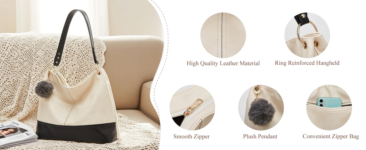 Сумка жіноча Shopper Grande елегантна бежева з PU-шкіри через плече та на блискавці, з кишенею