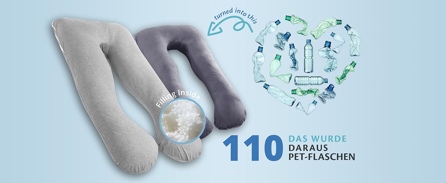 Вагітне подушка Ella, U-подібна подушка для сну на боці, U-подушка, подушка для годування з бавовняним чохлом, подушка для тіла та підтримки для жінок, для сну на боці - 140 x 80 см, сіра U, бавовна