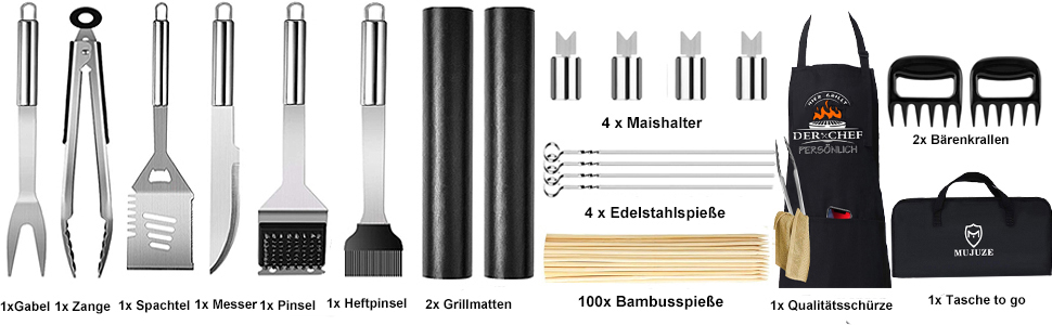 Набір грилю з нержавіючої сталі (21 предмет) – ідеальний подарунок для чоловіків, BBQ, Outdoor, Camping