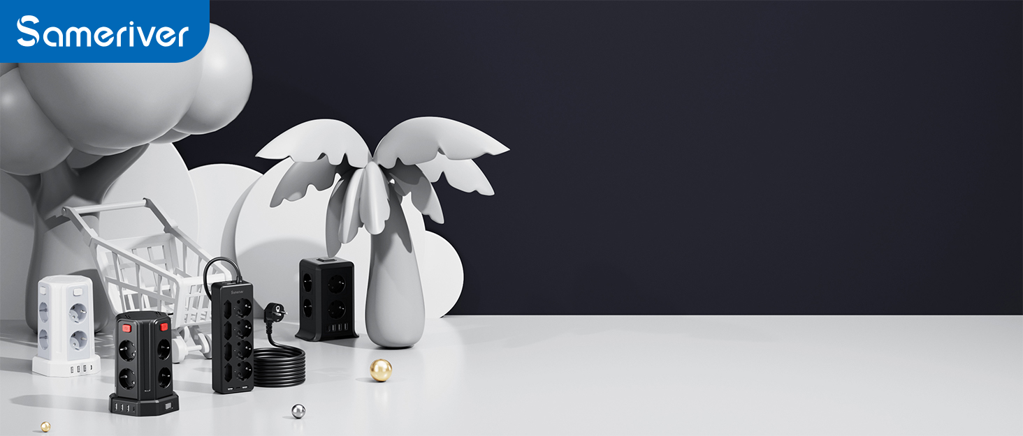 Мережевий фільтр Sameriver 8-фазний з захистом від перенапруги, 3 USB, вимикач, кабель 3M, чорний