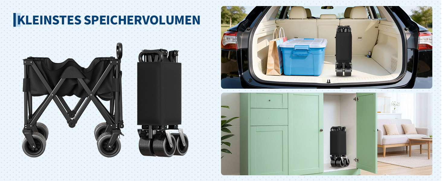 Візок-теліжка складний GarveeLife XXL 200L, 200 кг, гальма, колеса 20 см для пляжу, кемпінгу, саду, чорний