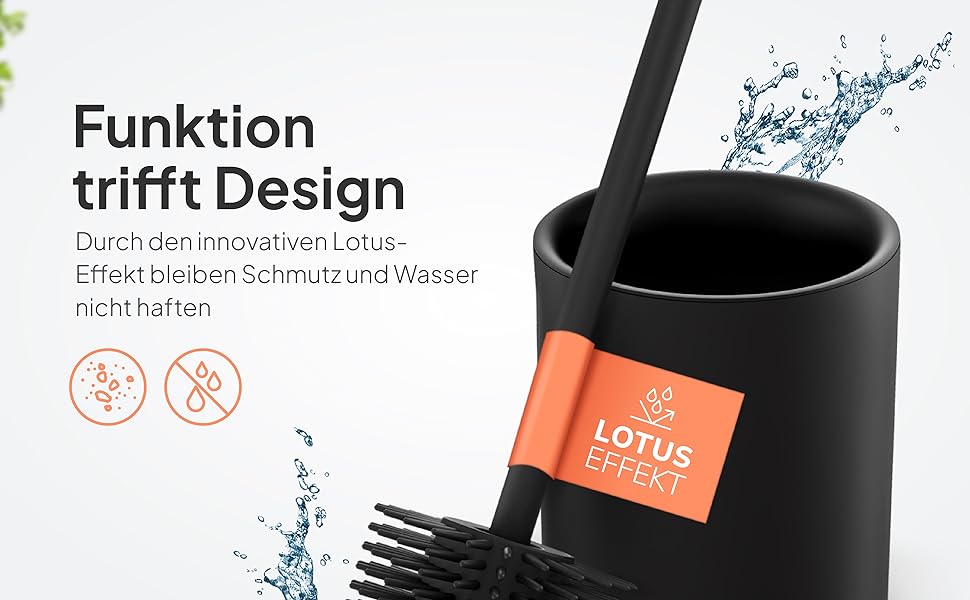 TORBING Кобура для унітазу з нержавіючої сталі та силікону - Елегантна щітка для унітазу з простим тримачем з високоякісної нержавіючої сталі - Гігієнічна щітка для унітазу з силікону з ефектом лотоса (Чорний матовий вугільний колір)