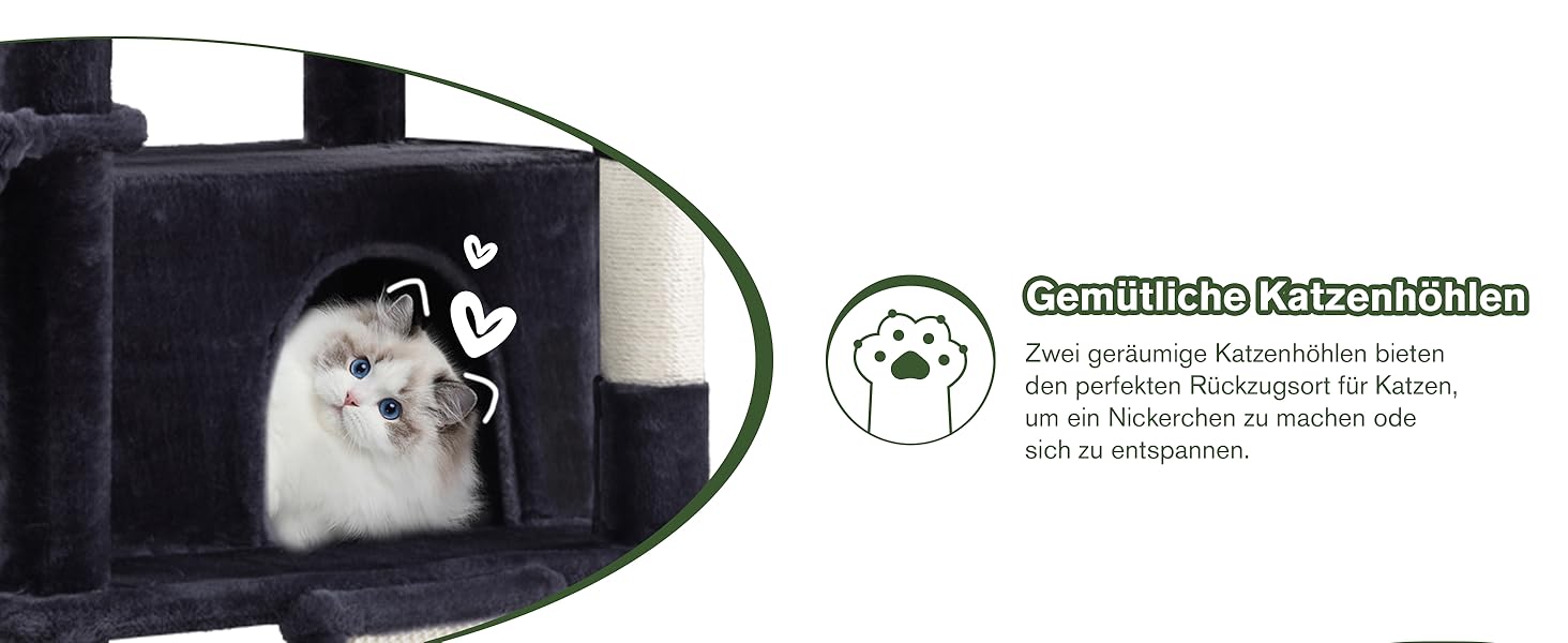 Кігтеточка MUTICOR велика, 206 см, багатоповерхова, велике будиночок для котів/кігтеточка для квартирних котів, плюшеві лежанки, гамак-корзина, широка база (темно-сірий)