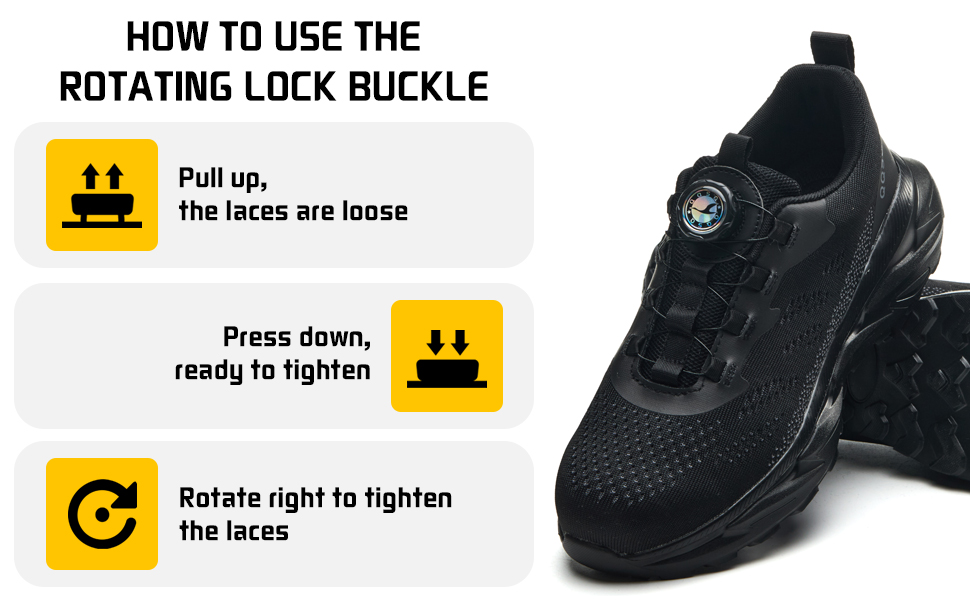 Черевики робочі чоловічі/жіночі, спортивні, дихаючі, анти-удари, зі сталевим підноском, шнурівка, швидка застібка, поворотний замок, 46 EU, чорні