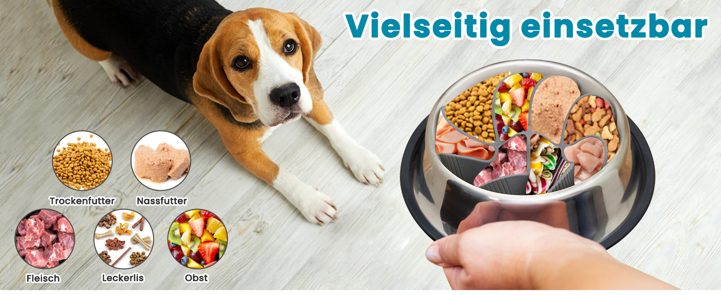 PETTOM 2 шт. миски для собак з нержавіючої сталі з антизалипанням, 2-в-1 миски для собак, годівниця для собак 1560 мл з неслизьким силіконовим дном, миска від заковтування для великих та середніх собак Ø21 см - 2 миски та 1 вставка