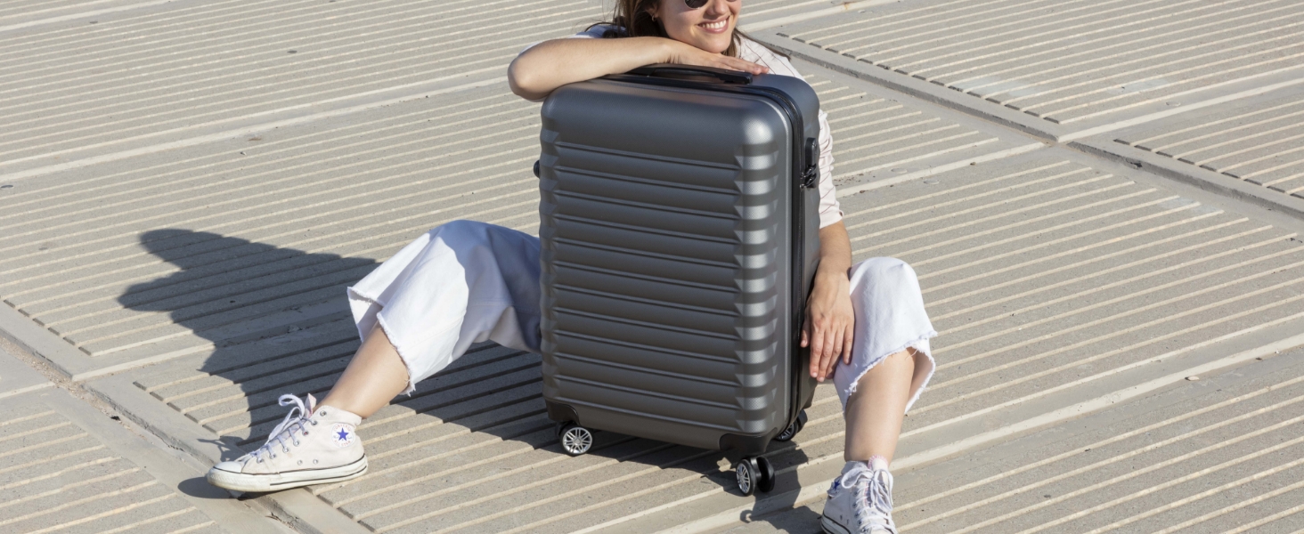 Набір валіз NEWTECK 4 шт. (75см, 63см, 53см, органайзер), ABS, жорсткий, сірий