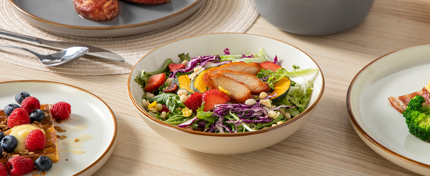 Набір посуду на 6 осіб Vancasso RENO 24-tlg: тарілки, супові тарілки, десертні тарілки, миски, комплект посуду з кераміки, 48 предметів