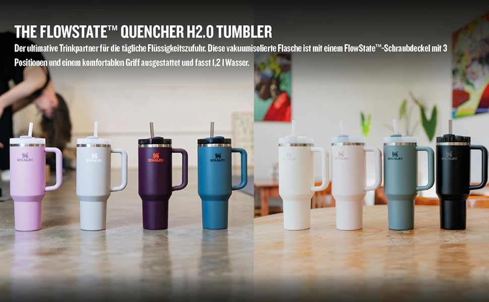 Stanley Quencher H2.0 Flowstate Water Bottle with Straw 1.2L - Thermobeaker Keeps Drinks Cold for 11 Hours - 48 Hours Iced - Dishwasher Safe - BPA-Free Thermos Flask - Stainless Steel Drinking Cup