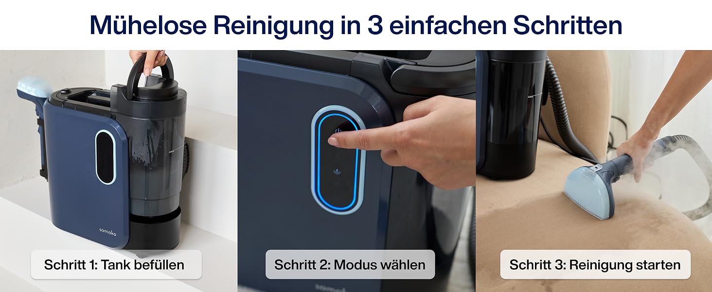 Samako Теперішній очищувач килимів та м'яких меблів – компактний ручний пристрій, потужний 400W двигун, 2 великі резервуари для води, підходить для всіх типів тканини (потужна версія (2000 Вт))
