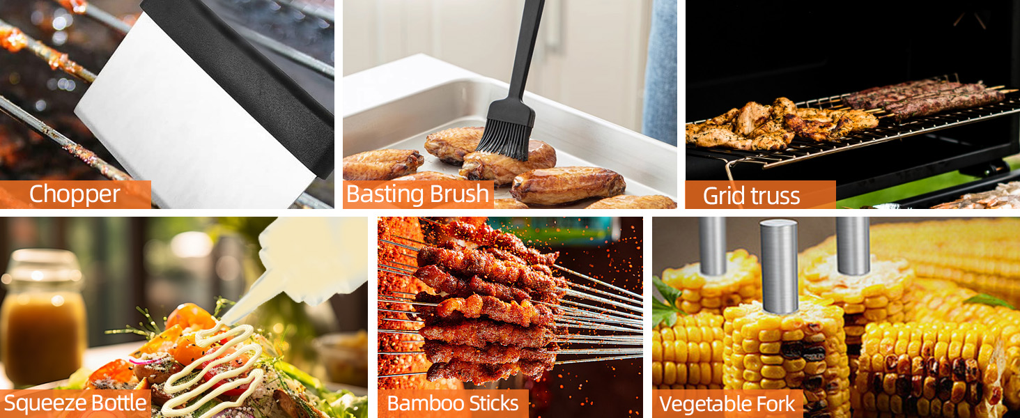 Набір аксесуарів для гриля на 40 предметів, сумісний з Camp Chef, включає шпатель, прес для бургерів, скребок, щипці та сумка для транспортування, ідеально для BBQ на відкритому повітрі