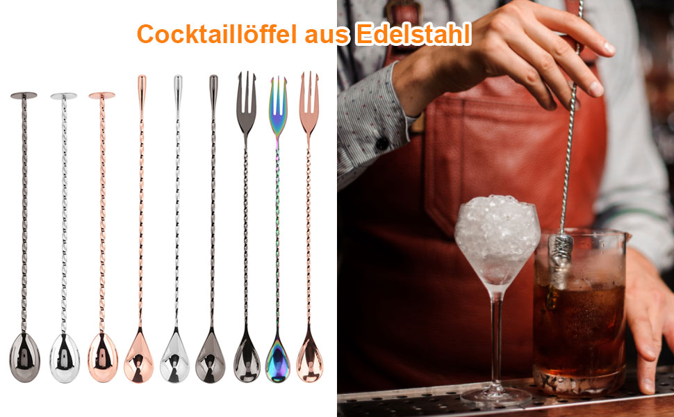 Нержавійна ложка для коктейлів та кави Fdit з довгим руків'ям, для бару та дому