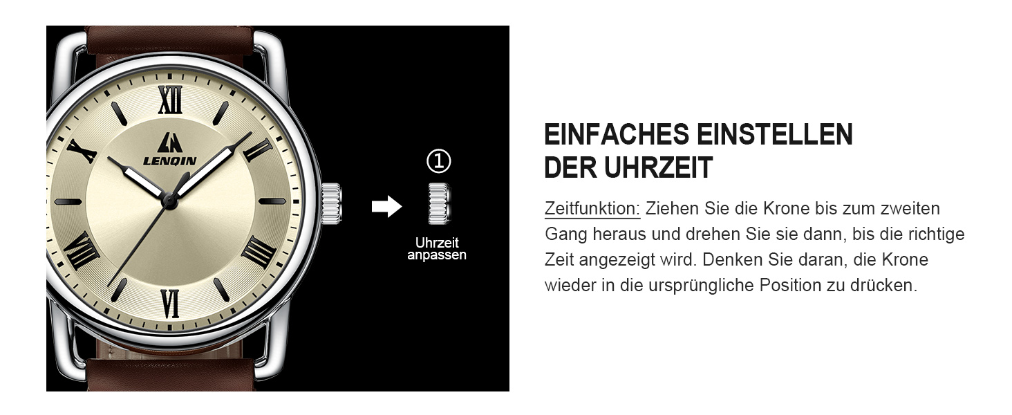 Годинник чоловічий LN LENQIN: аналоговий кварцовий годинник для чоловіків, водонепроникний 30M, з шкіряним ремінцем, стильний бізнес-годинник (Ln-0561, темно-коричневий, срібло, золото)