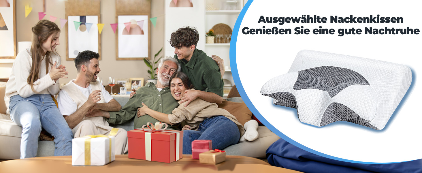 Подушка для шиї Saheyer з Memory Foam, 2-в-1: підтримка шиї, подушка для голови, для сну на боці, на животі та на спині, знімний та дихаючий чохол, 59 * 43 * 12/15 см, сіро-білий