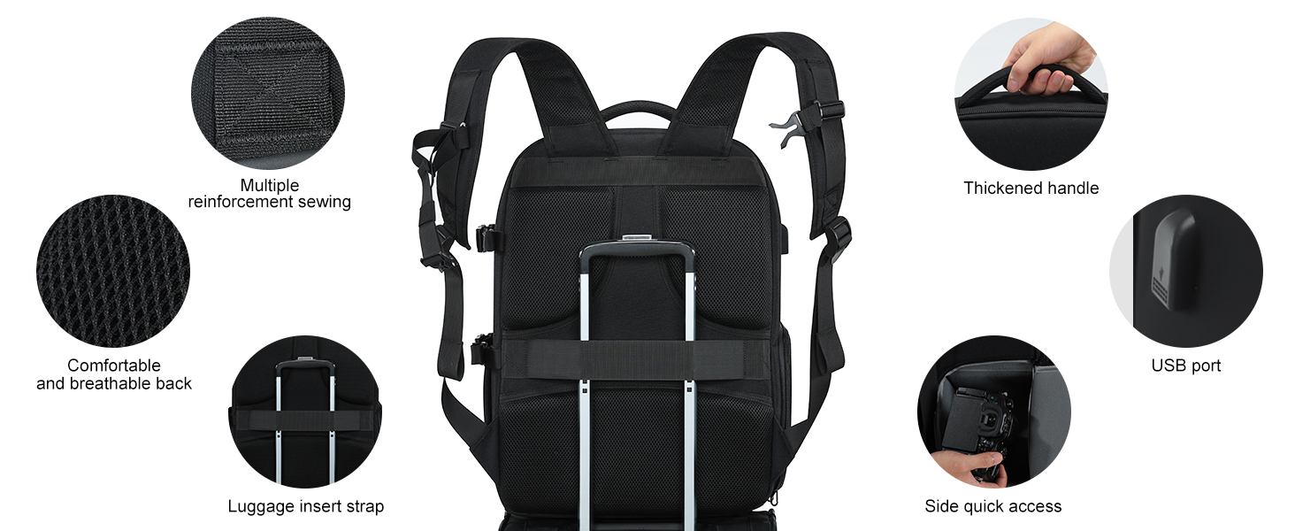 CADeN Professional Trolley Large Camera Backpack Bag для DSLR/SLR/Mirrorless камер. Водонепроникний рюкзак-тележка для фотообладнання Sony, Canon, Nikon з аксесуарами, 2.0 XL, Чорний