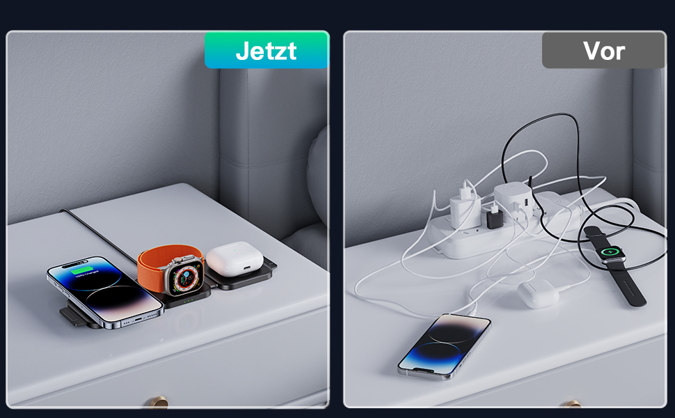 Зарядна станція JARGOU 3-в-1 для Apple: iPhone, Apple Watch, AirPods Pro (MagSafe) - чорна