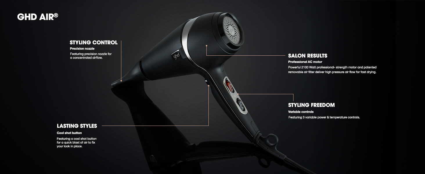 ghd Air Hair Dryer - Powerful Salon-Quality Hair Dryer for Fast Drying & Reduced Frizz - Suitable for All Hair Types ghd Air 2.0