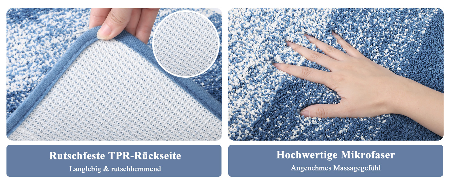 Enyhom 4-Piece Microfiber Bath Mat Set - Non-Slip Bathroom Rugs & Toilet Lid Cover (Blue, 45x65cm, 45x120cm, 50x60cm, 48x53cm)