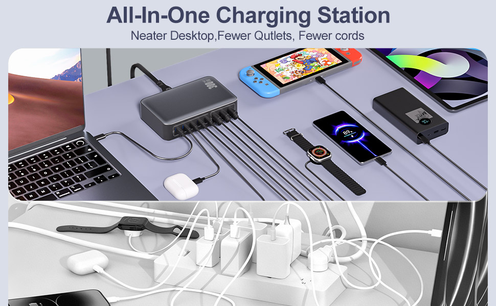 Зарядний пристрій USB-C 8-в-1, 300W, GaN адаптер для MacBook, iPhone, iPad, Samsung, ноутбуків – швидка зарядка PD