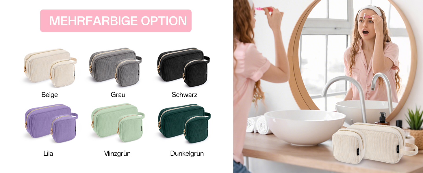 Косметичка для жінок KALIDI з корду, зелено-бежева, з відділеннями, на блискавці, для подорожей