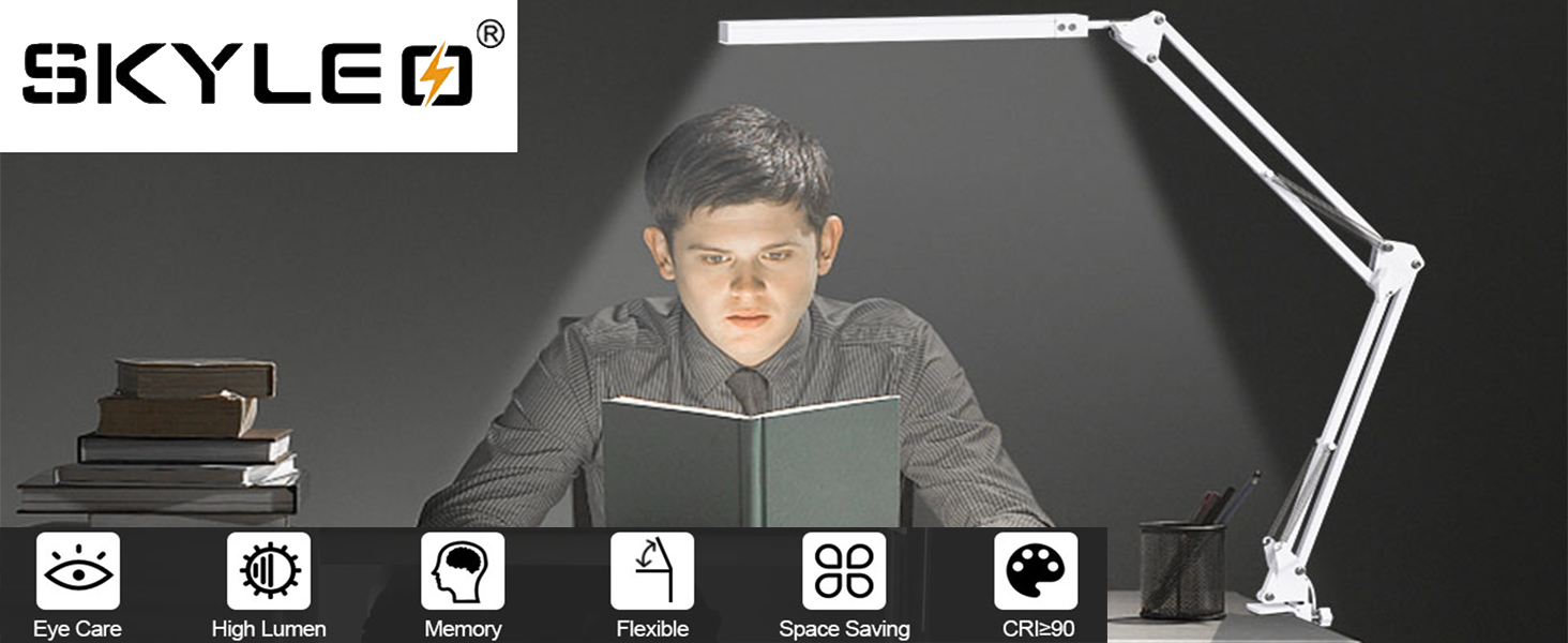 Лампа настільна SKYLEO з регулюванням яскравості - настільна лампа з кліпсою, захист очей, 3 режими, 10 рівнів яскравості, чорна