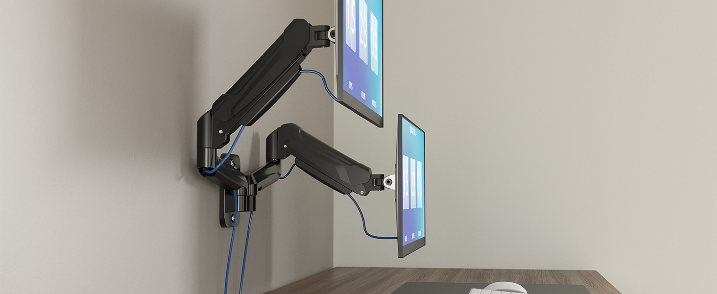 Підставка для двох моніторів BONTEC, 13-32 дюйми, регулювання висоти, поворот та нахил, VESA 75x75/100x100, до 9 кг, для офісу та геймінгу