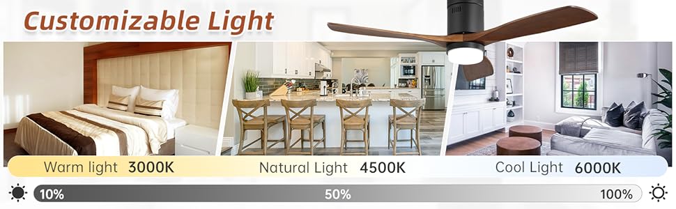 Стеляний вентилятор Sofucor з підсвічуванням, дистанційним керуванням, 3 лопатями з дерева, DC, таймер, 3 колірні температури, 6 швидкостей, режим літо/зима, з підсвічуванням та кріпленням Light+Flush, темне дерево